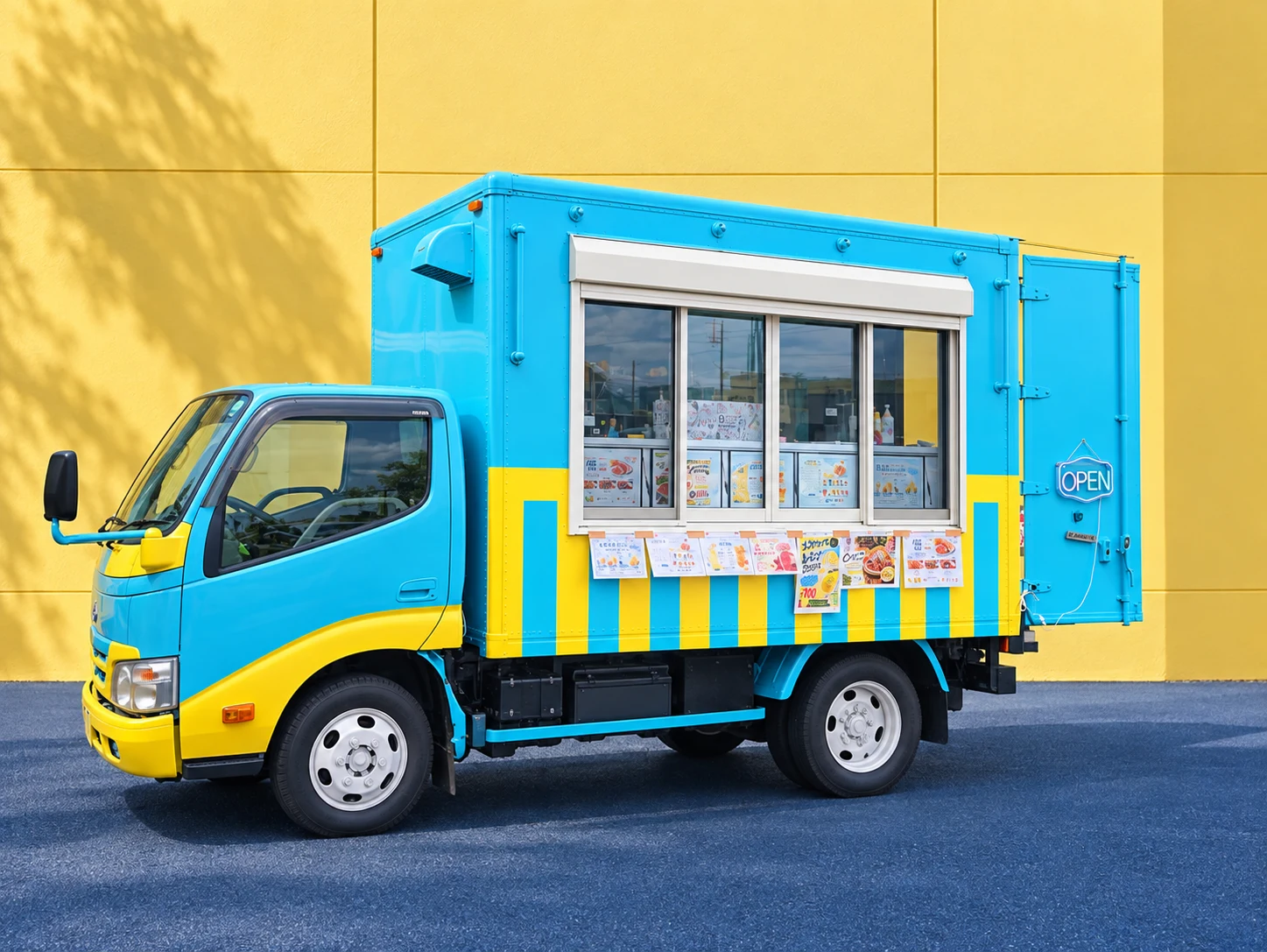 ターコイズと黄色のキッチンカー